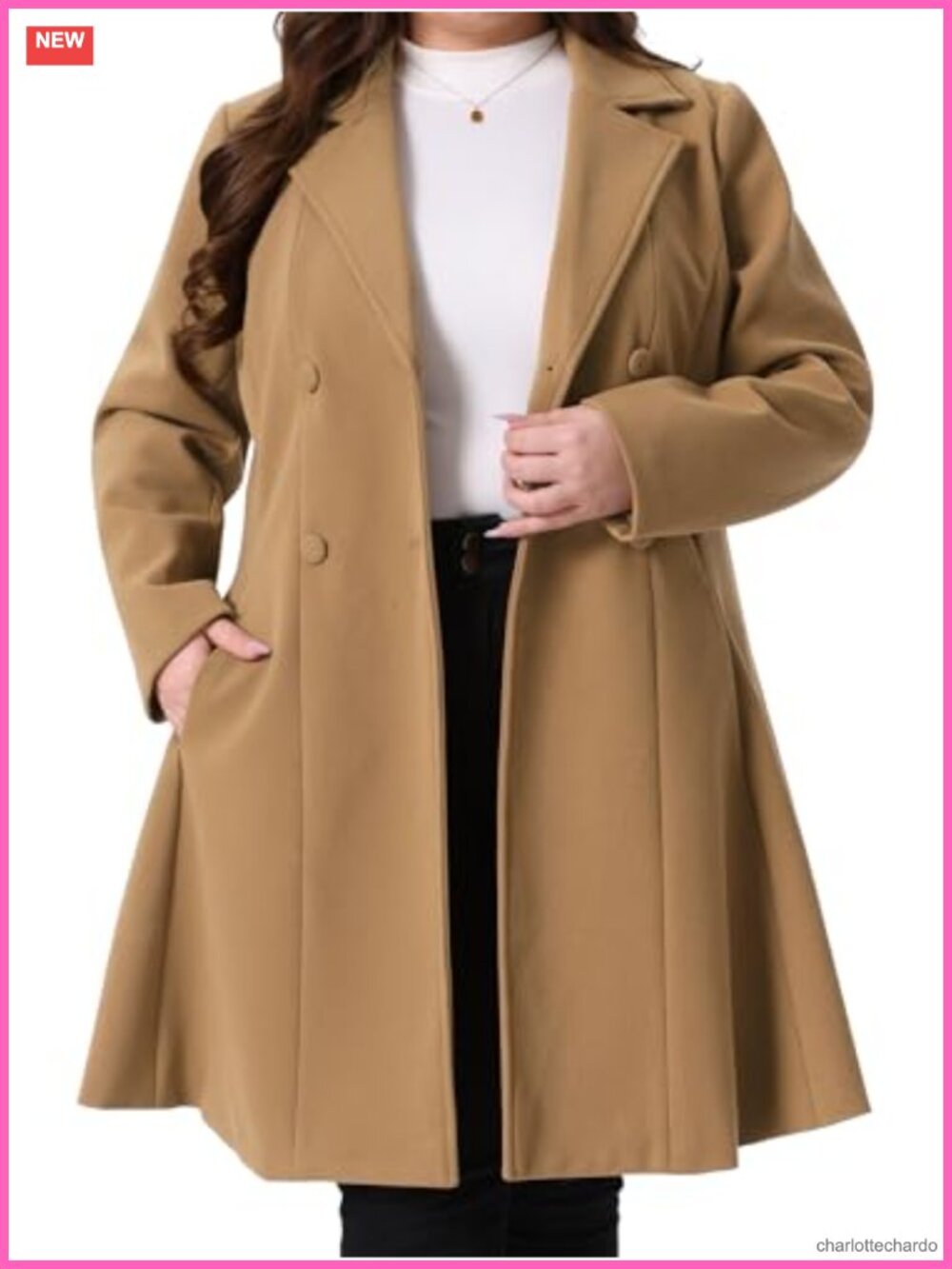 Plus Size Double Breasted Peacoat A-Line Trench Coat